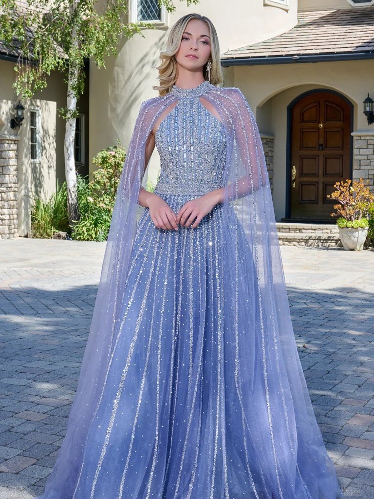 New Dusty Blue Mother Of The Bride Gown W/ Hot Stones Embroidery Gl3669